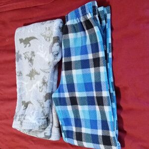 2 Pk Wonder Nation Kids Pajama Bottoms - Blue Plaid and Gray Dinosaur